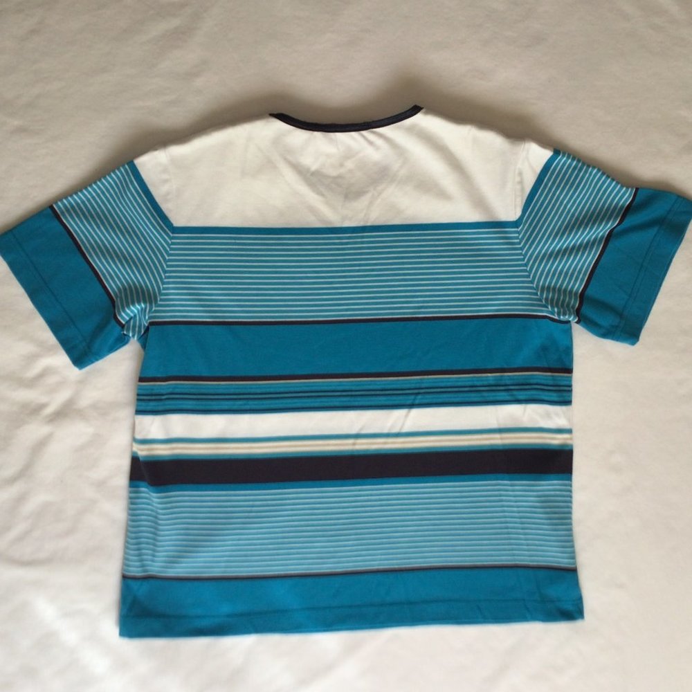 Tan Jay - Teal, white, black and tan horizontal stripe short sleeve top - Picture 2 of 7
